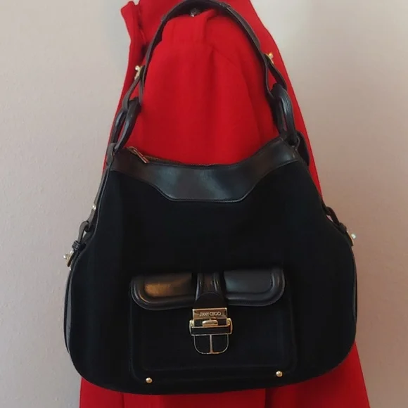 Jimmy Choo Black Leather and Suede Hobo Bag Luxury - Picture 3 of 17
